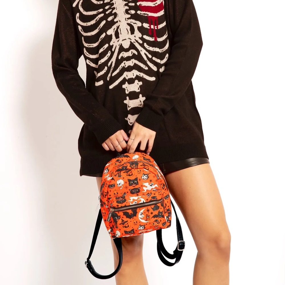 Brand new in bag with tags Blackmilk Orange Halloween Print Mini Backpack - Picture 4 of 7